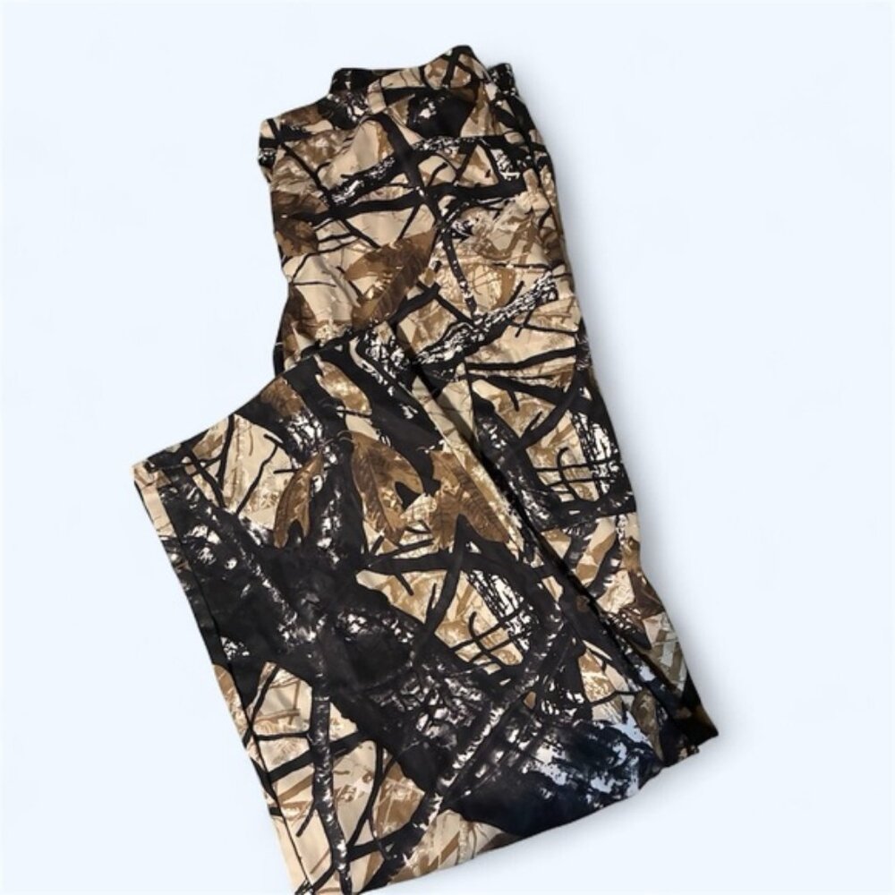 SHEIN Camouflage Straight Leg Pants - Black and Brown
